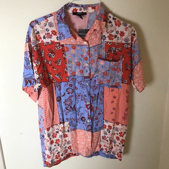 NWT Forever 21 Floral Patternblock Shirt Medium - Picture 3 of 8